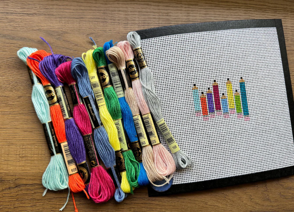 Rainbow Pencil Needlepoint Canvas Kit | 13 Mesh Zweigart Canvas