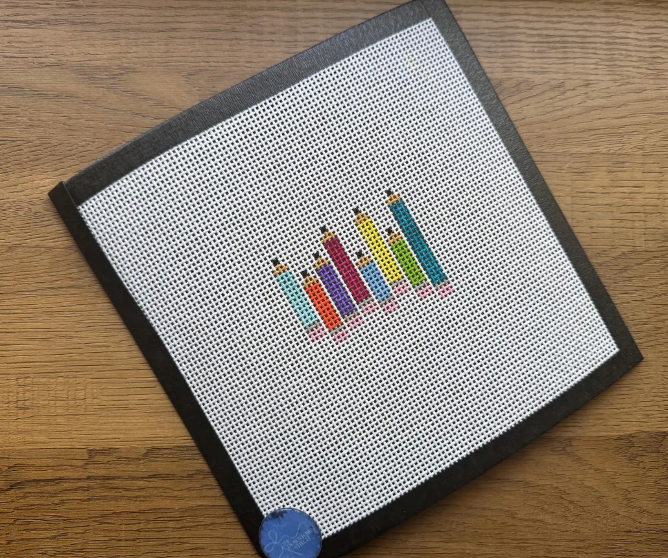 Rainbow Pencil Needlepoint Canvas Kit | 13 Mesh Zweigart Canvas